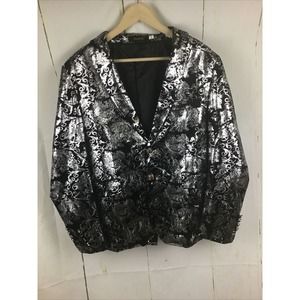 Cloudstyle Men's Floral Black/Silver Notched Lapel Slim Fit Blazer Jacket Sz. M